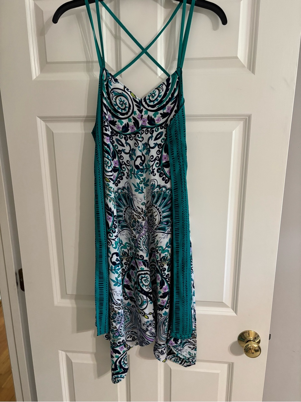 C Teal, White and Purple Paisley Strappy Sundress